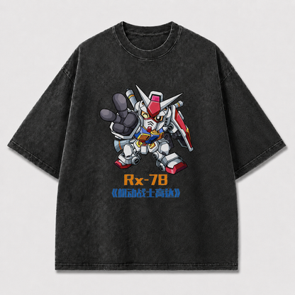 Oversized Chibi Mecha Pose Graphic Tee – Playful Print Top