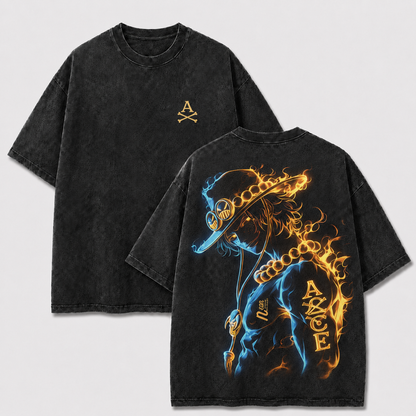 Oversized Streetwear Graphic Tee – Dual-Tone Neon Outline Portrait Print