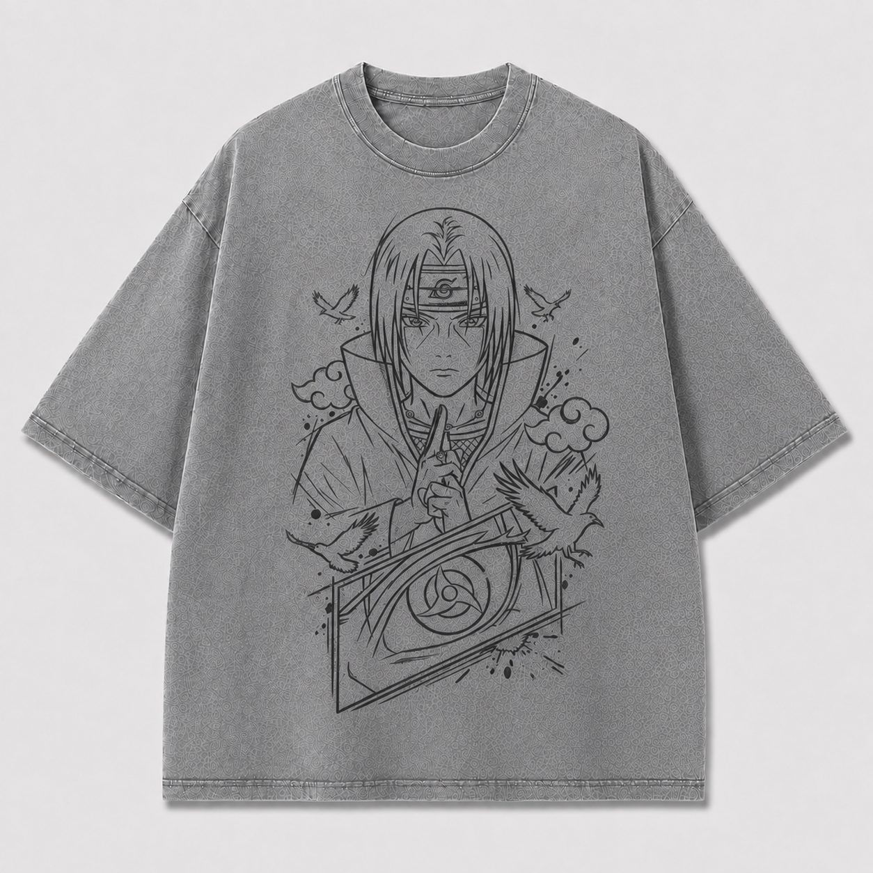 Oversized Streetwear Graphic Tee – Crow Hand Sign Line Art Print