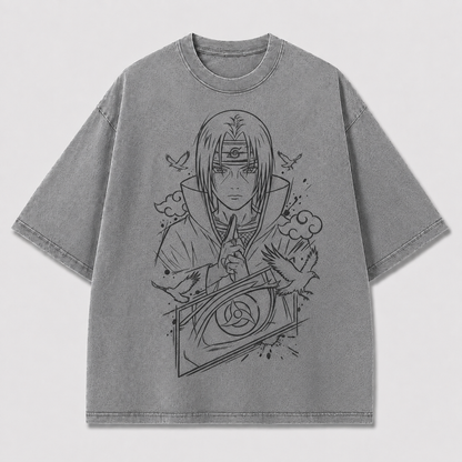 Oversized Streetwear Graphic Tee – Crow Hand Sign Line Art Print