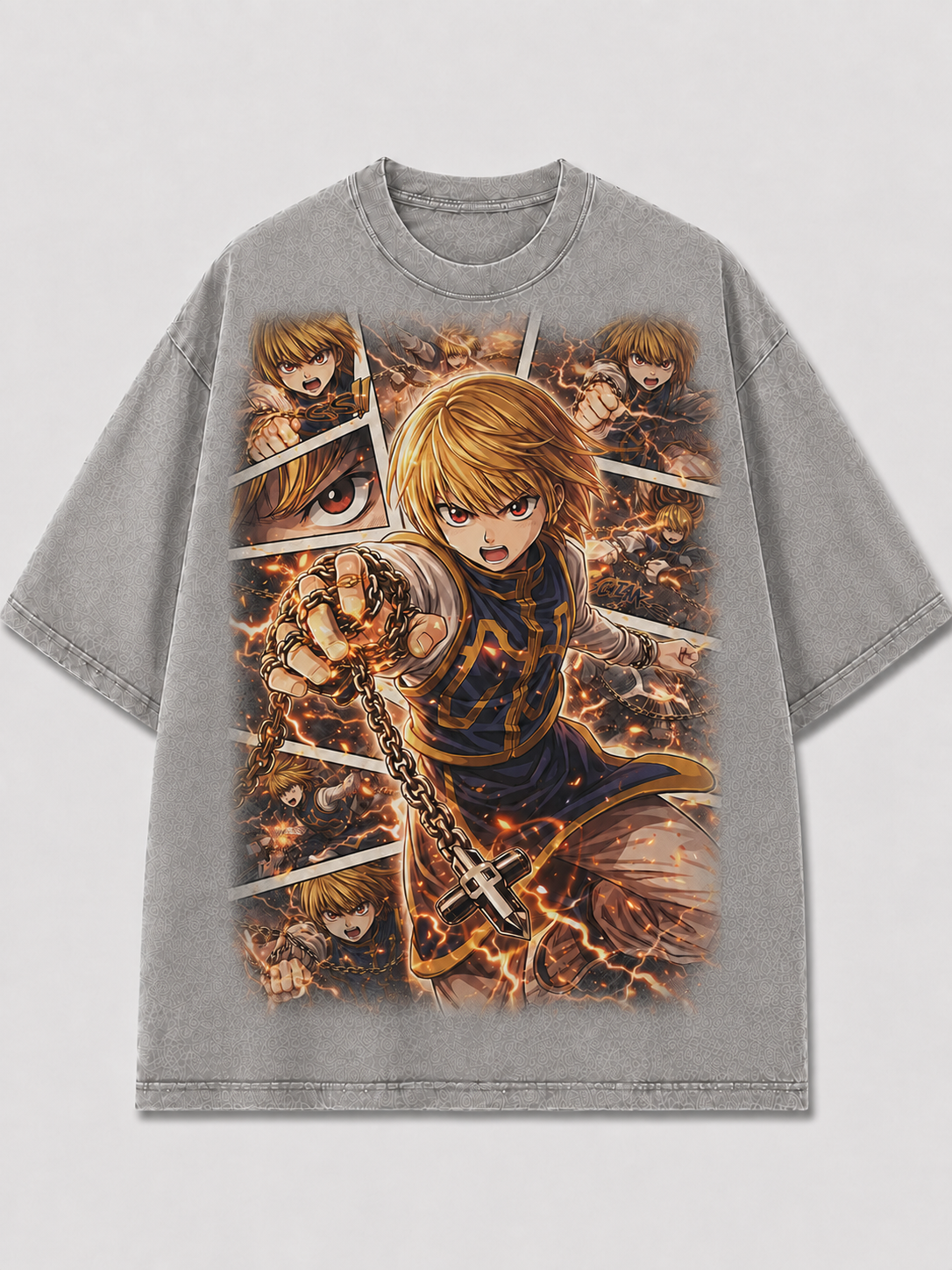 Oversized Blazing Chain Fighter Graphic Tee – Panel Print Top