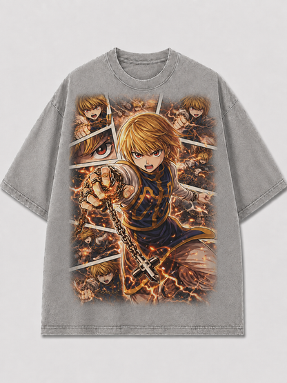 Oversized Blazing Chain Fighter Graphic Tee – Panel Print Top