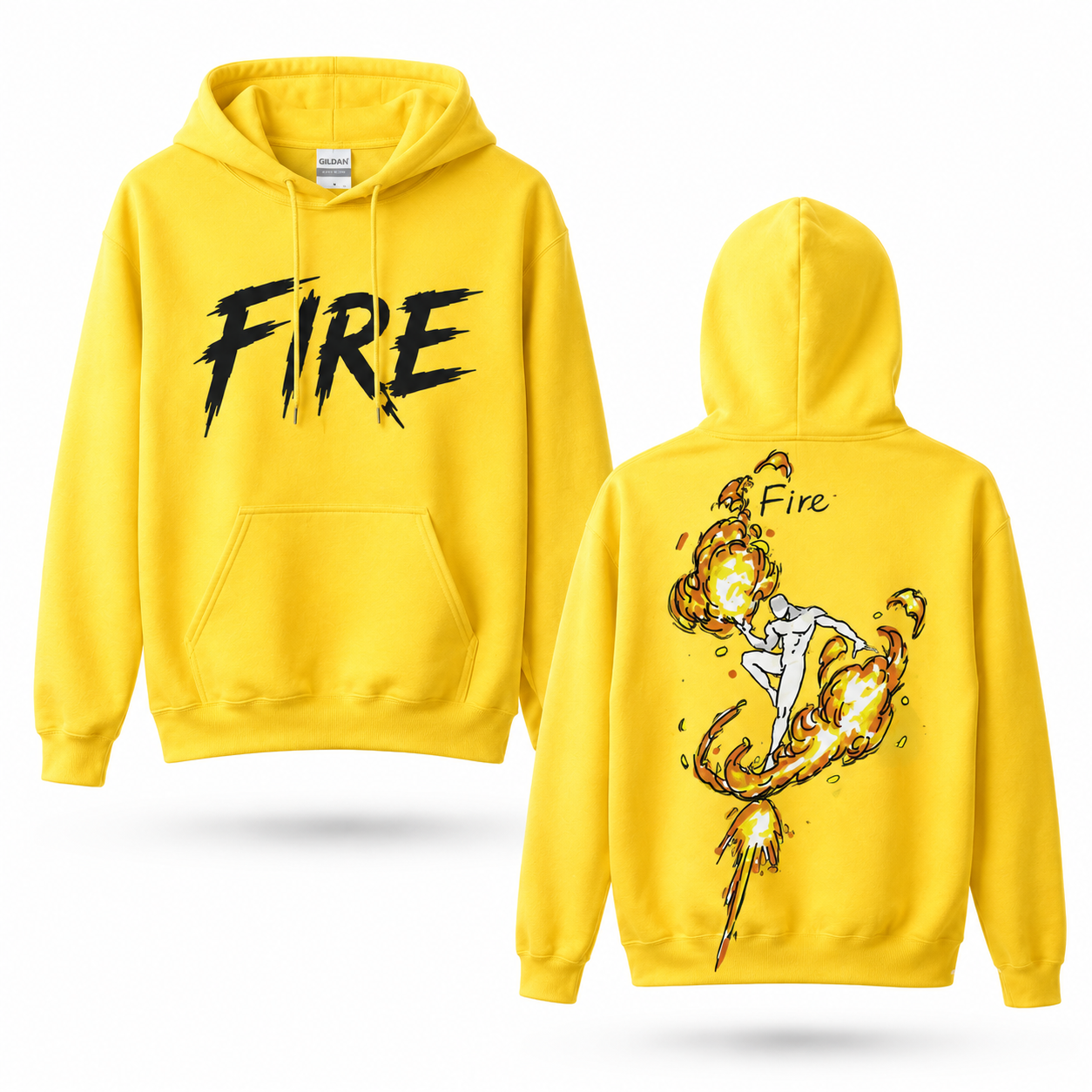 Oversized Streetwear Graphic Hoodie – Flame Silhouette Art Print