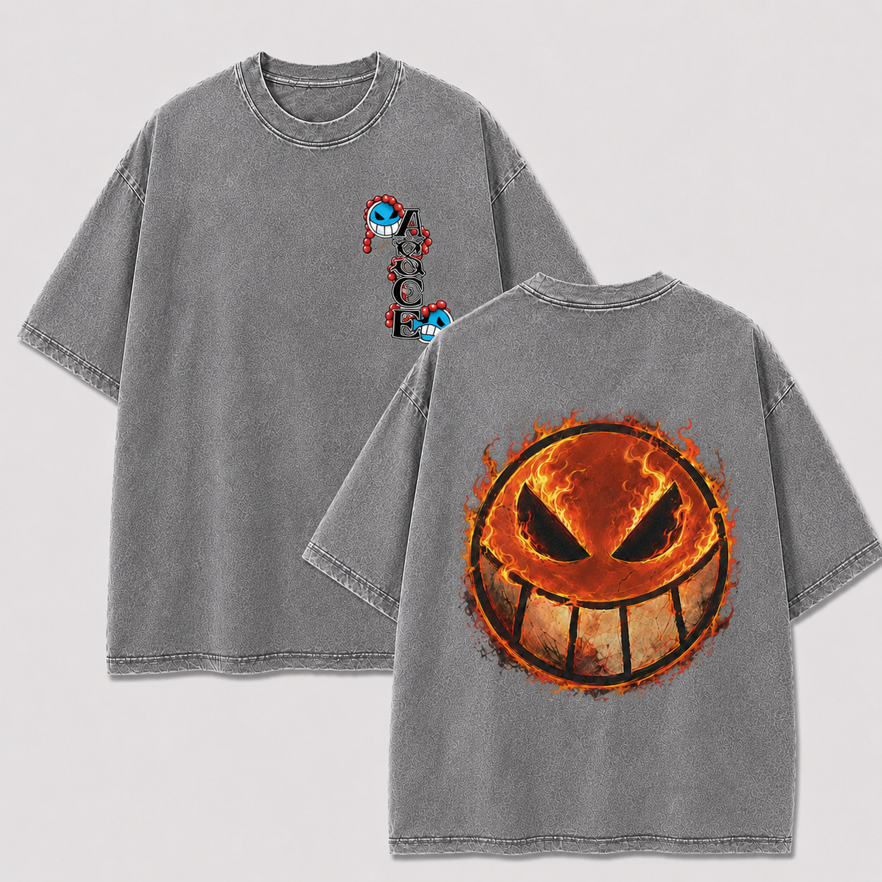 Oversized Streetwear Graphic Tee – Flaming Skull Emblem Print