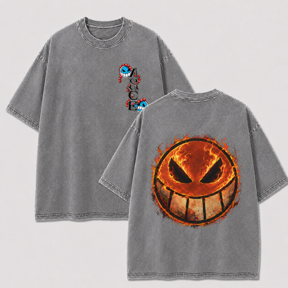 Oversized Streetwear Graphic Tee – Flaming Skull Emblem Print