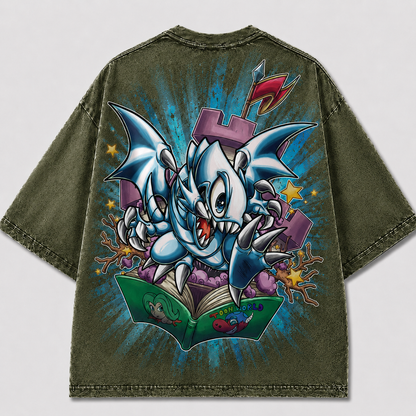 Oversized Frost Creature Storybook Graphic Tee – Back Print Top