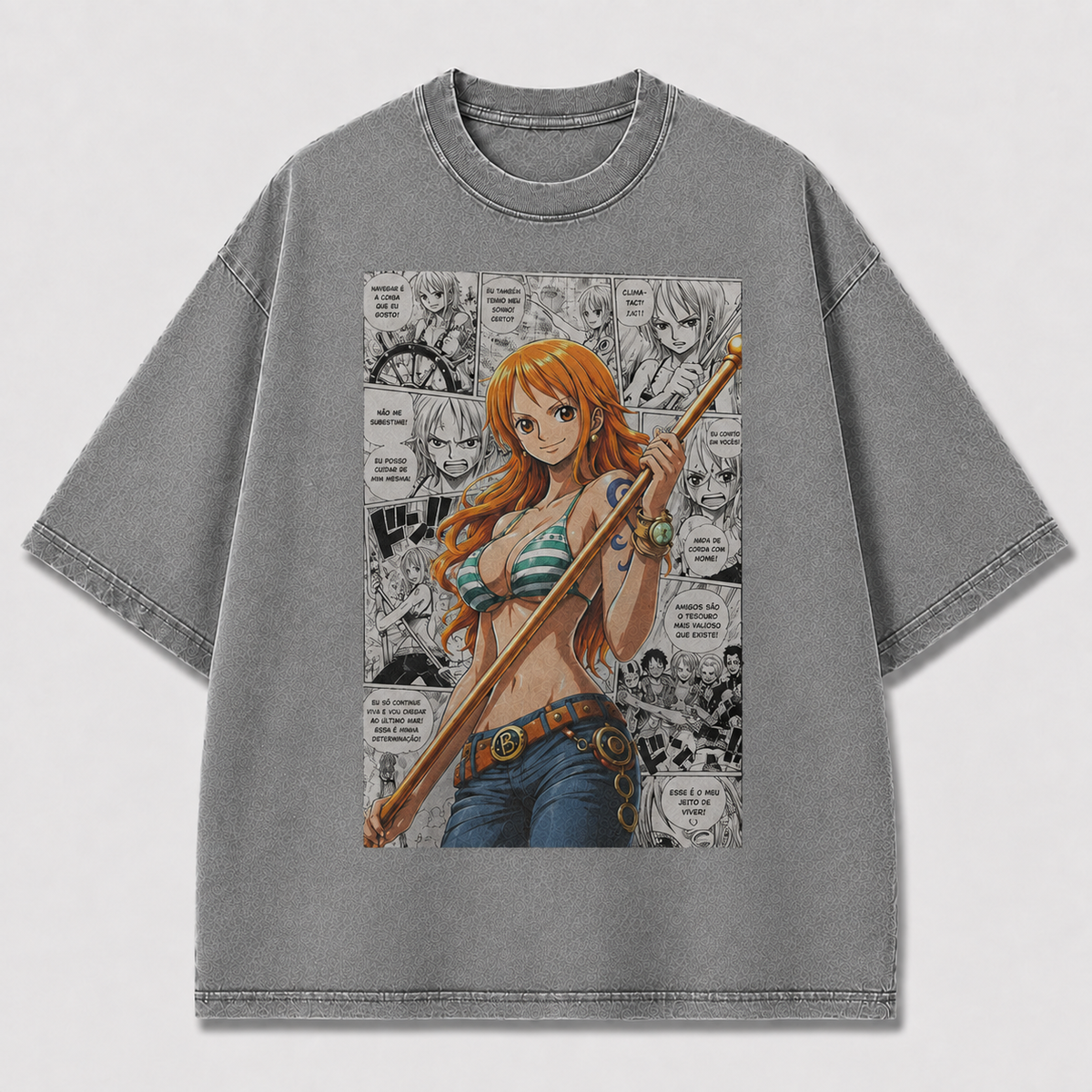 Oversized Graphic Print T-Shirt – Pirate Waifu Manga Streetwear Tee