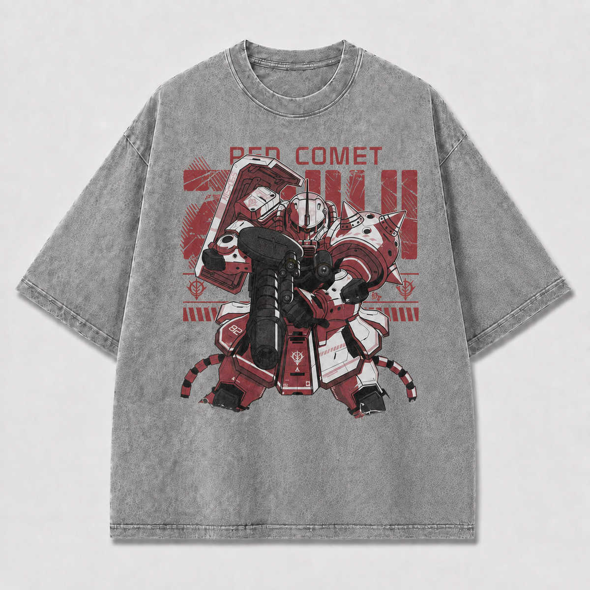 Oversized Crimson Mecha Graphic Tee – Military Poster Print Top