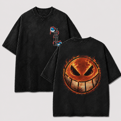 Oversized Streetwear Graphic Tee – Flaming Skull Emblem Print