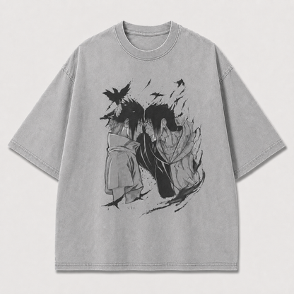 Oversized Streetwear Graphic Tee – Face-Off Duo Shadow Print