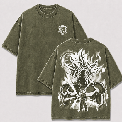 Silver-Haired Aura Warrior Vintage Washed Graphic Tee