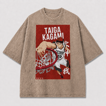 Oversized Crimson Dunk Graphic Tee – Bold Poster Print Top