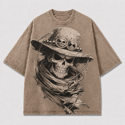Oversized Streetwear Graphic Tee – Skull Hat Front Print