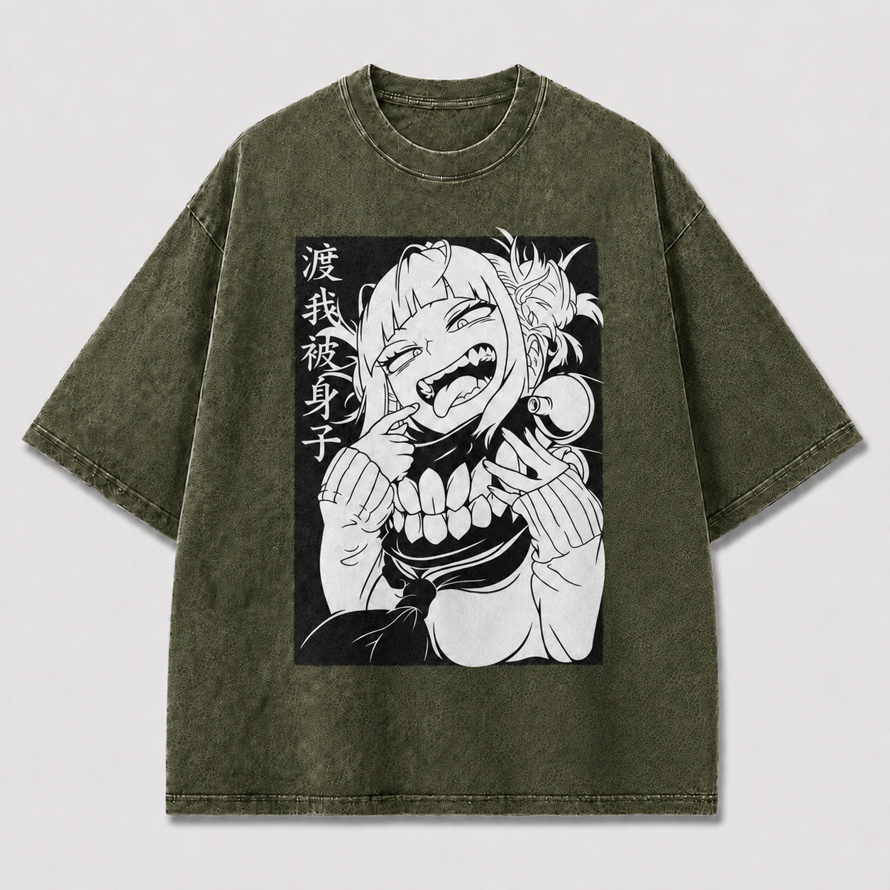 Oversized Manga Grin Graphic Tee – Monochrome Print Top