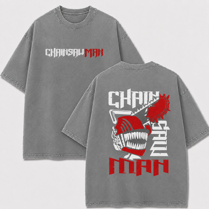 Oversized Streetwear Graphic Tee – Saw Blade Fanged Mask Print