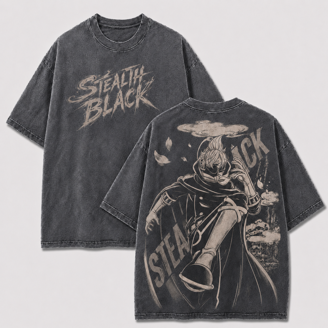 Oversized Streetwear Graphic Tee – Masked Cloak Cityscape Print