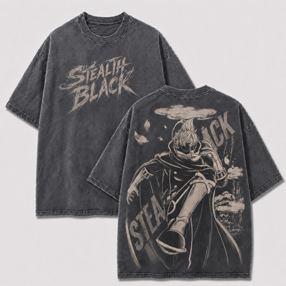 Oversized Streetwear Graphic Tee – Masked Cloak Cityscape Print