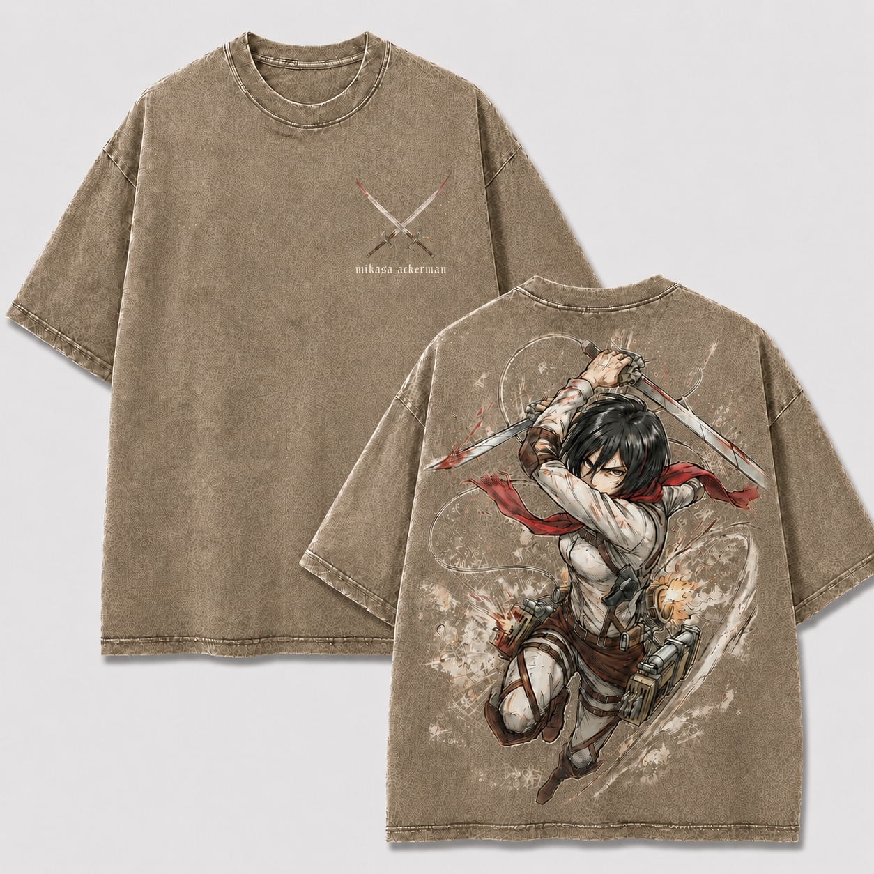 Red Scarf Dual Blade Warrior Vintage Washed Graphic Tee