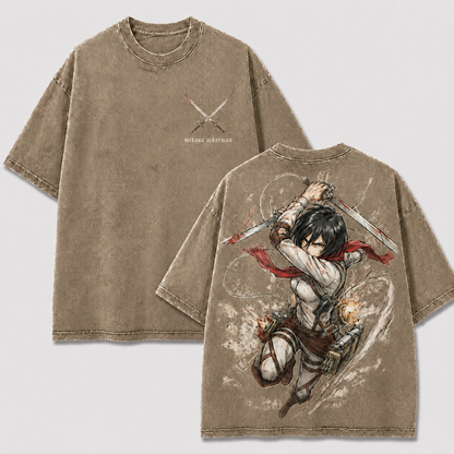 Red Scarf Dual Blade Warrior Vintage Washed Graphic Tee
