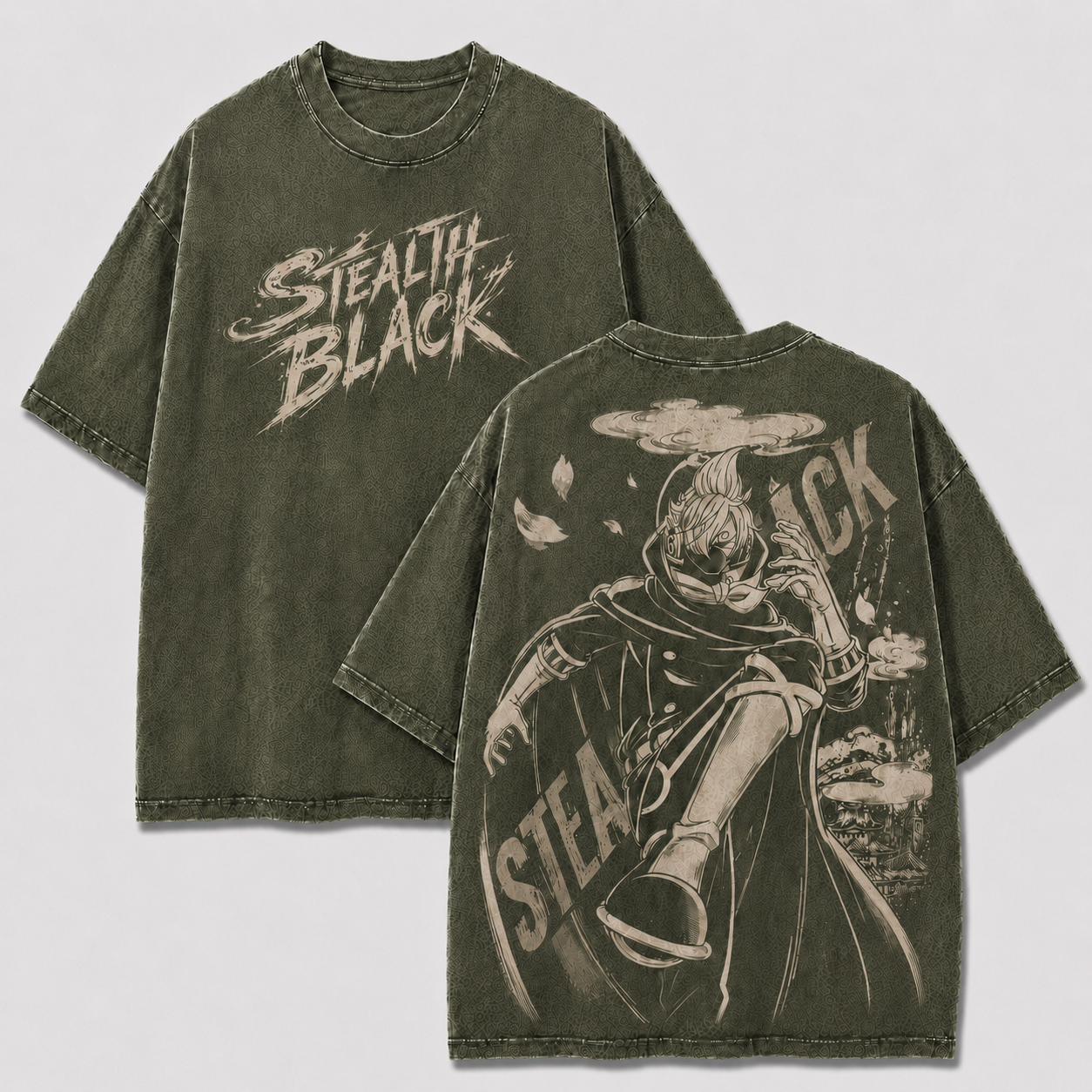 Oversized Streetwear Graphic Tee – Masked Cloak Cityscape Print