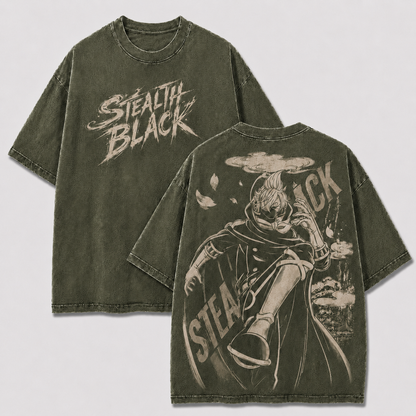 Oversized Streetwear Graphic Tee – Masked Cloak Cityscape Print