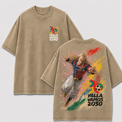 Erling Haaland apricot washed oversized T-shirt with colorful 2030 front and back football graphics