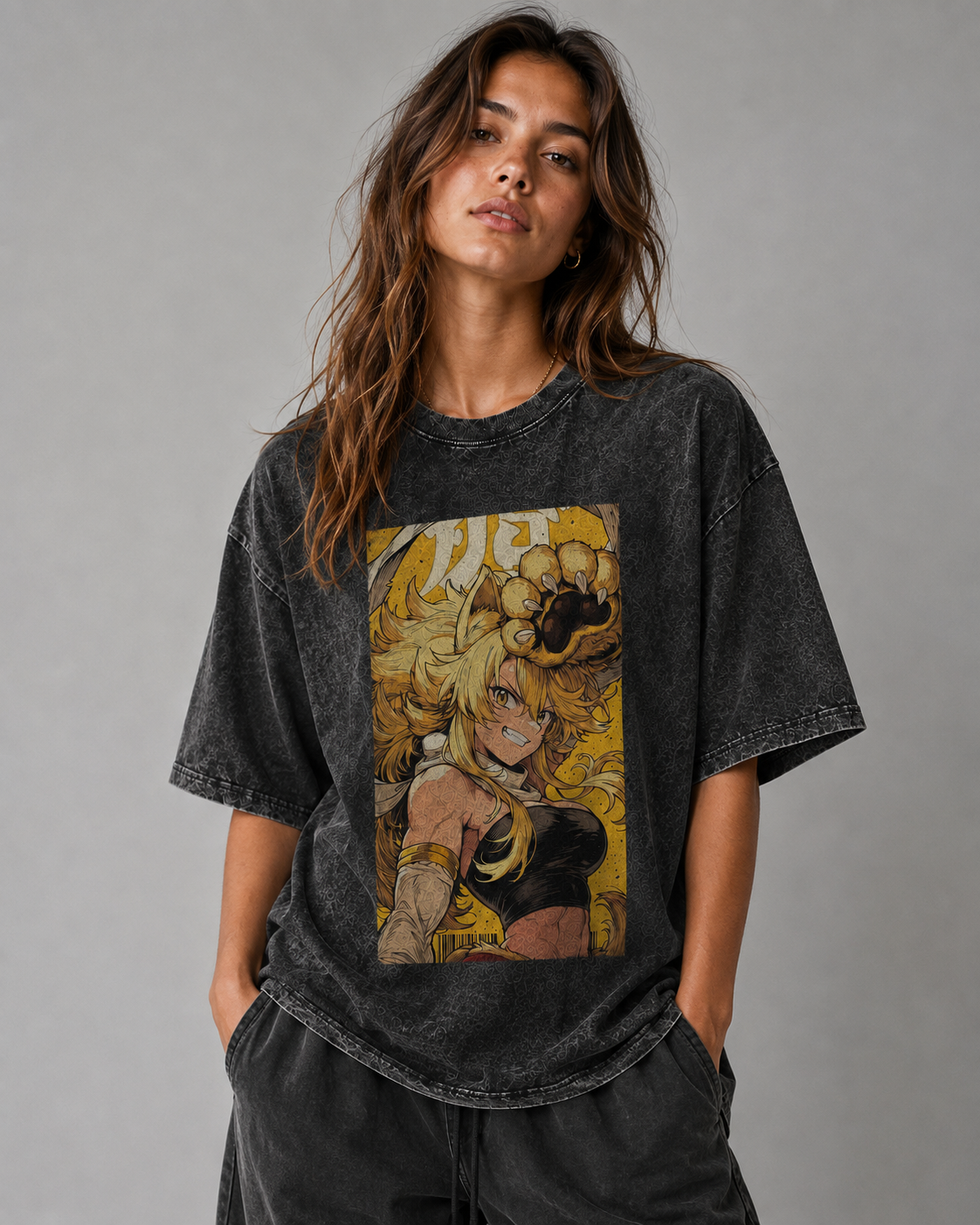 Oversized Graphic Print T-Shirt – Beast Warrior Waifu Streetwear Tee