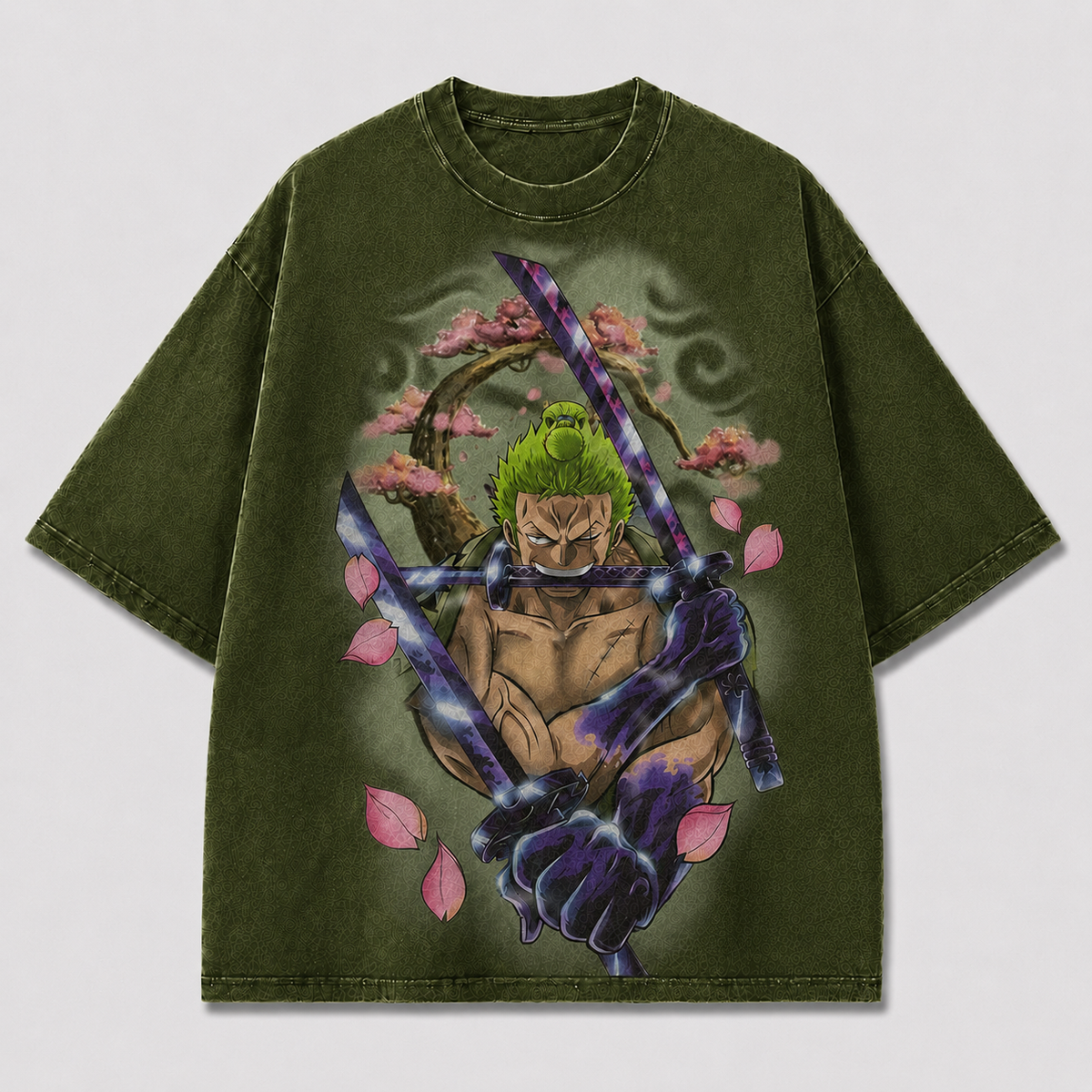 Oversized Graphic Print T-Shirt – Swordsman Cherry Blossom Streetwear Tee