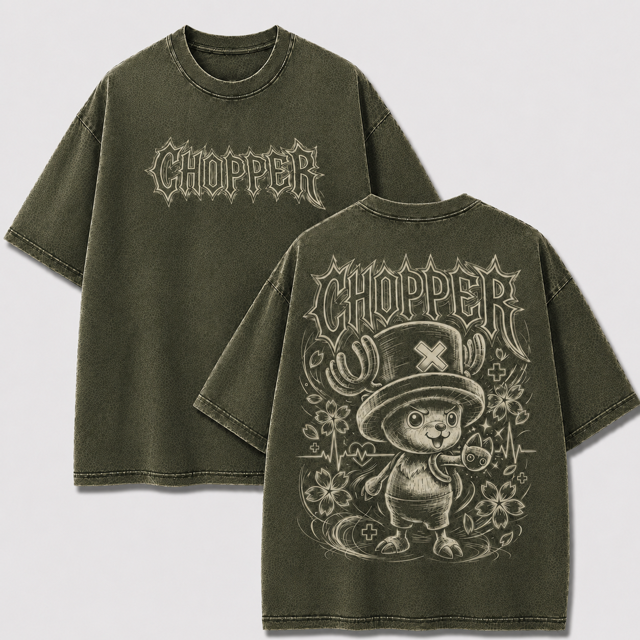 Oversized Streetwear Graphic Tee – Cherry Blossom Reindeer Print