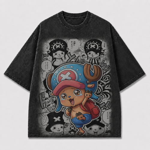 Oversized Streetwear Graphic Tee – Manga Panel Mascot Sticker Print