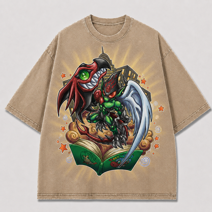 Oversized Winged Guardian Storybook Graphic Tee – Back Print Top