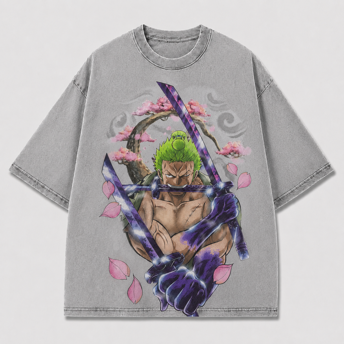 Oversized Graphic Print T-Shirt – Swordsman Cherry Blossom Streetwear Tee