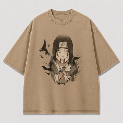 Oversized Streetwear Graphic Tee – Bloodied Peace Sign Portrait Print