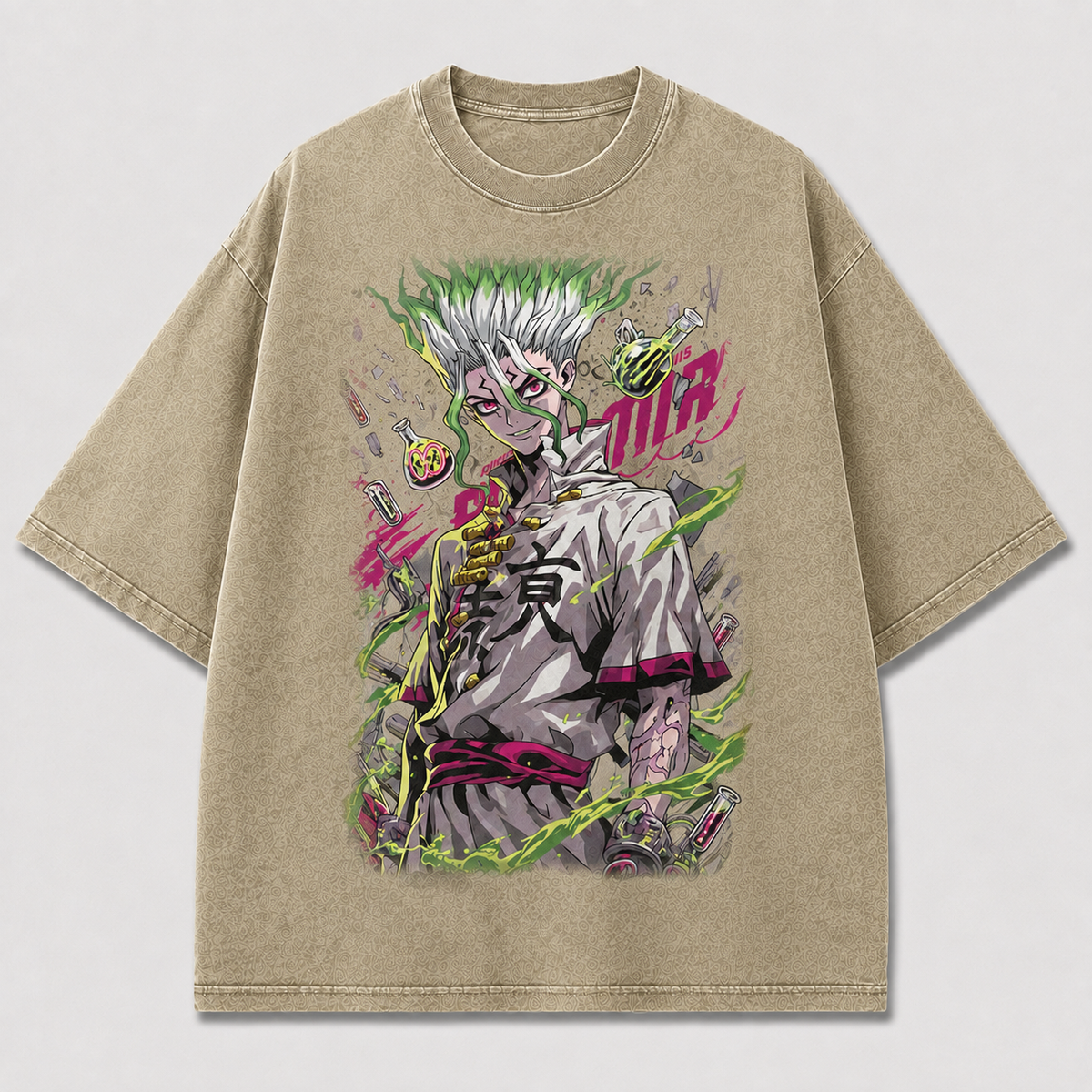 Oversized Alchemist Portrait Graphic Tee – Neon Print Top