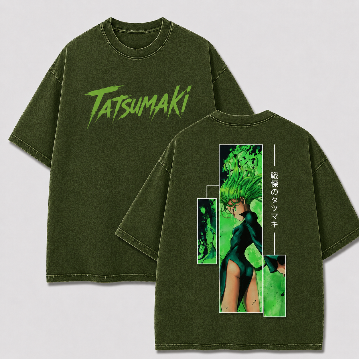 Oversized Streetwear Graphic Tee – Green Hair Manga Panel Print