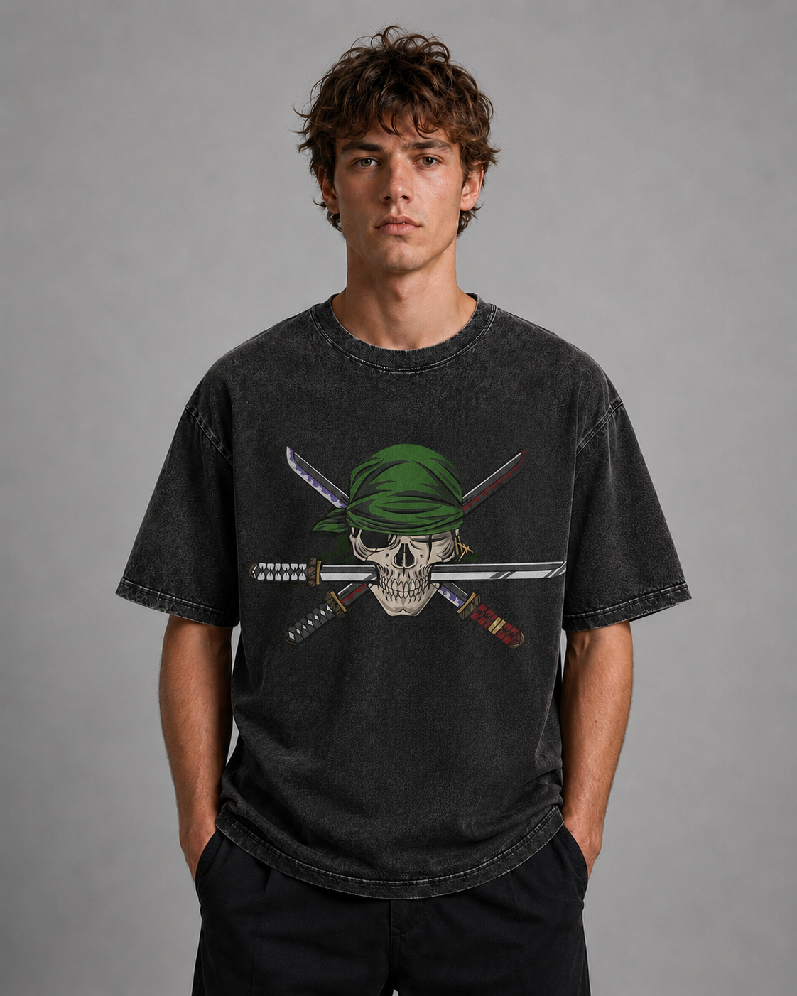 Oversized Graphic Print T-Shirt – Skull & Crossed Blades Streetwear Tee