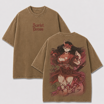 Scarlet Horned Demon Vintage Washed Graphic Tee