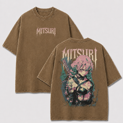 Pink & Green Braided Sword Warrior Vintage Washed Graphic Tee