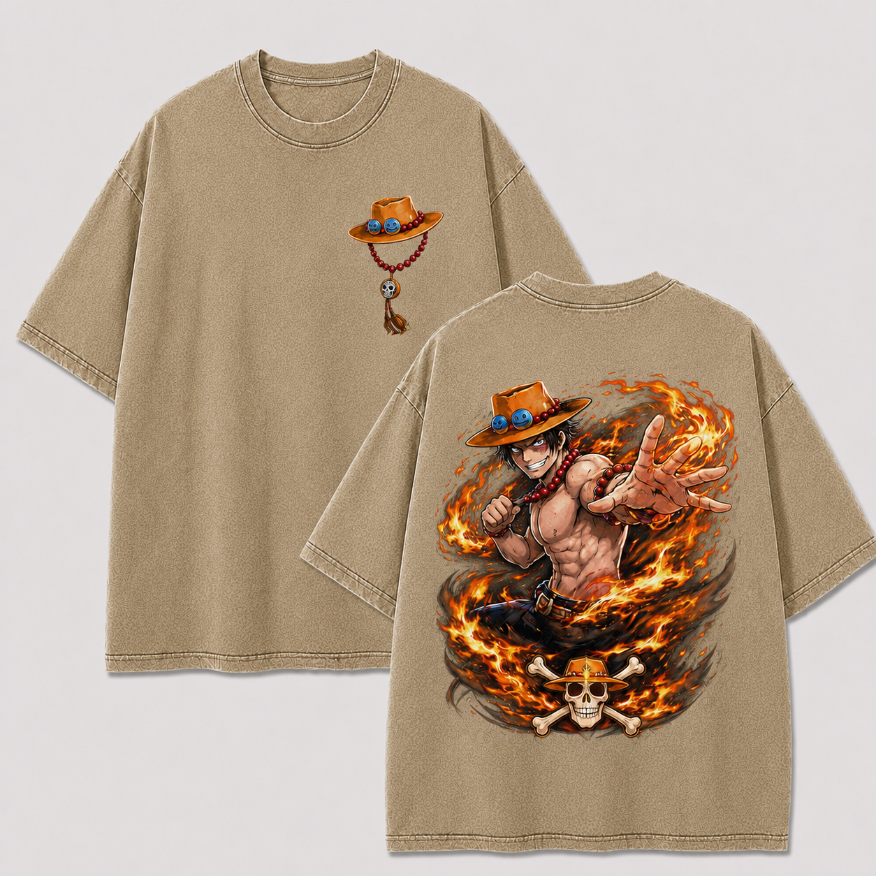 Oversized Streetwear Graphic Tee – Fire Vortex Skull Crossbones Print