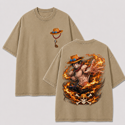 Oversized Streetwear Graphic Tee – Fire Vortex Skull Crossbones Print