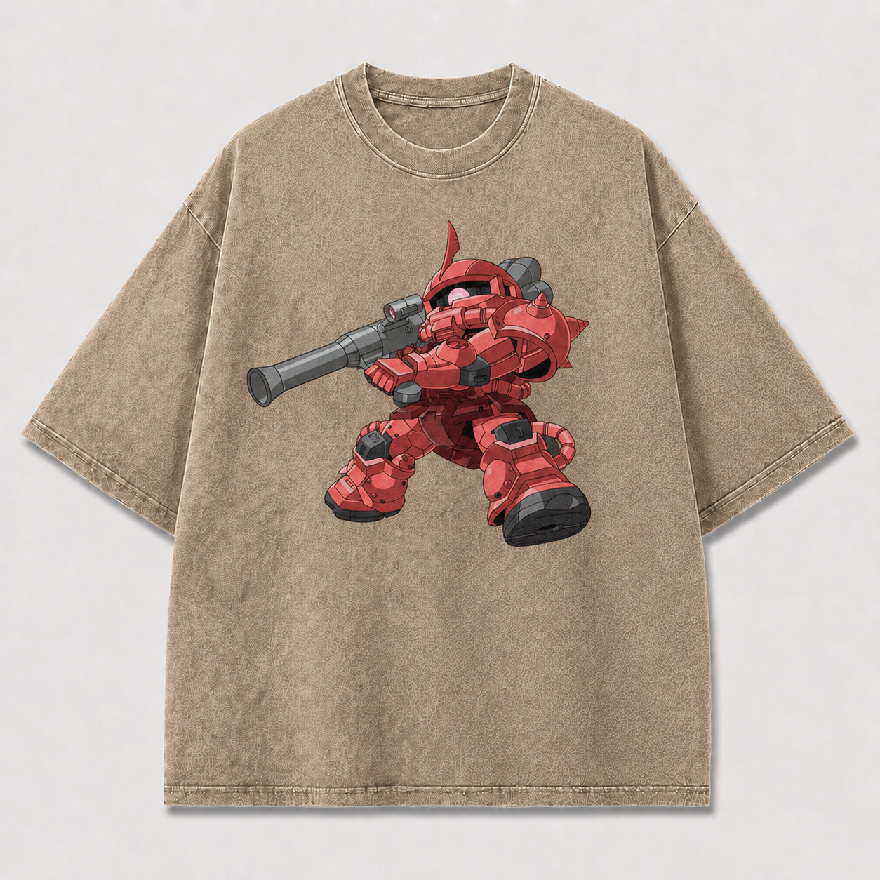 Oversized Red Sniper Mecha Graphic Tee – Action Print Top