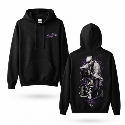 Oversized Streetwear Graphic Hoodie – Purple Smoke Crouching Figure Print