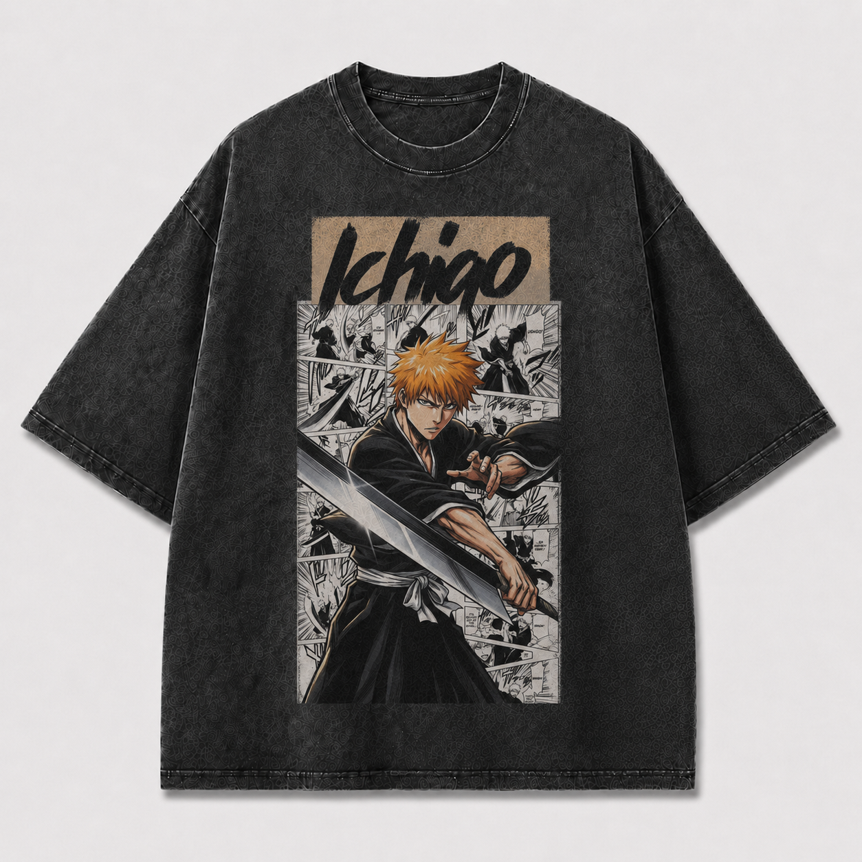 Oversized Streetwear Graphic Tee – Manga Panel Big Sword Print