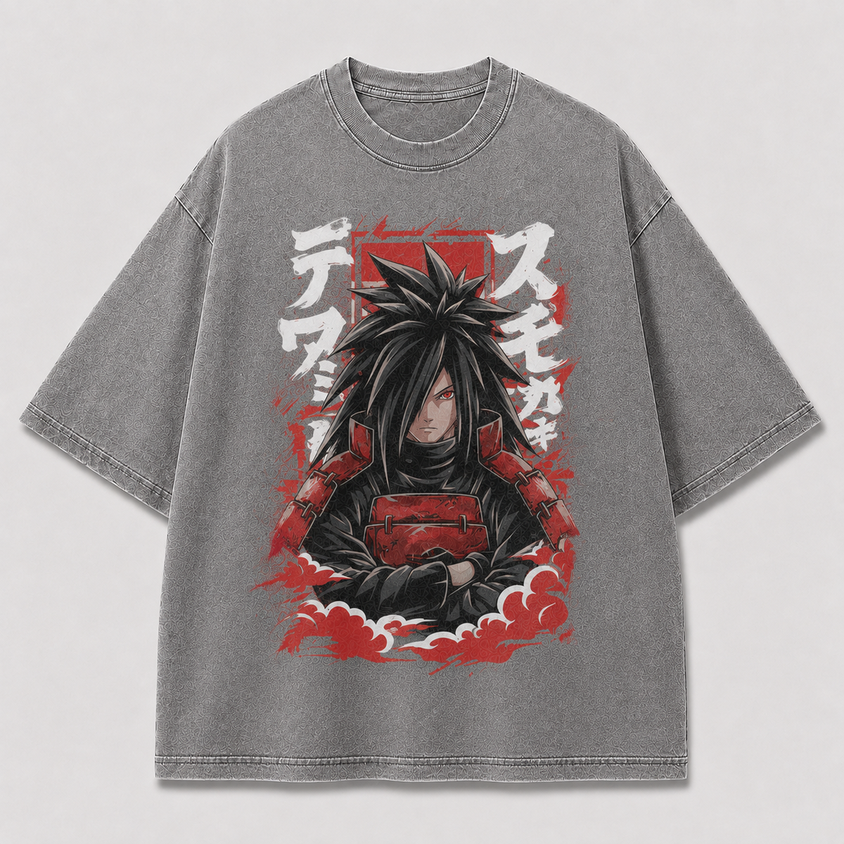 Oversized Streetwear Graphic Tee – Crimson Armor Crossed Arms Print