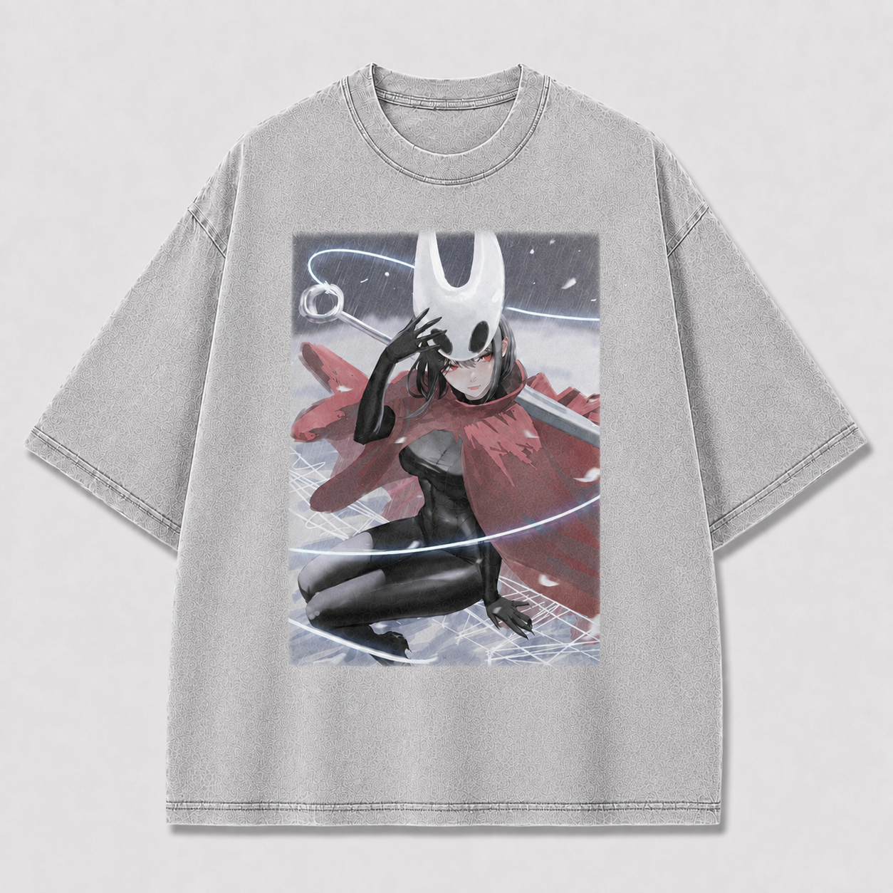 Horned Mask Girl Crouching Graphic Print Oversized Tee
