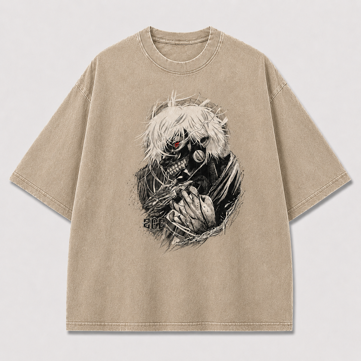 Oversized Masked Antihero Sketch Graphic Tee – Monochrome Streetwear Shirt
