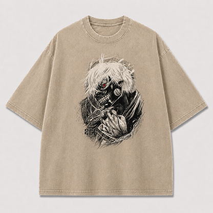 Oversized Masked Antihero Sketch Graphic Tee – Monochrome Streetwear Shirt