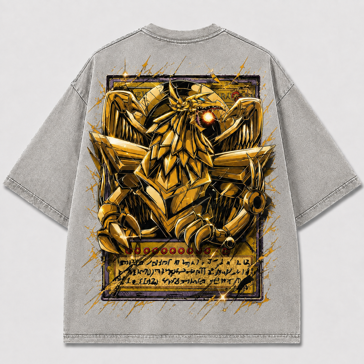 Oversized Golden Creature Card-Frame Graphic Tee – Back Print Top