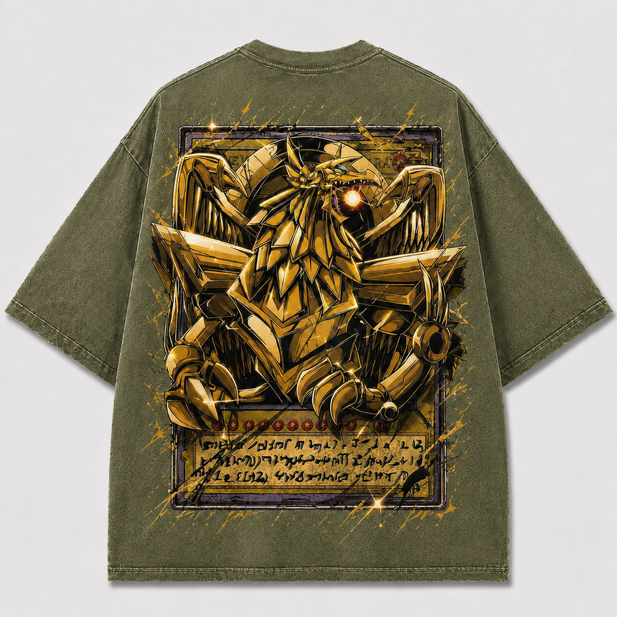 Oversized Golden Creature Card-Frame Graphic Tee – Back Print Top