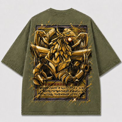Oversized Golden Creature Card-Frame Graphic Tee – Back Print Top